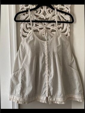 Anthropologie Black Sheep Sz M Trapeze Tank Striped Seersucker Boho CottageCore